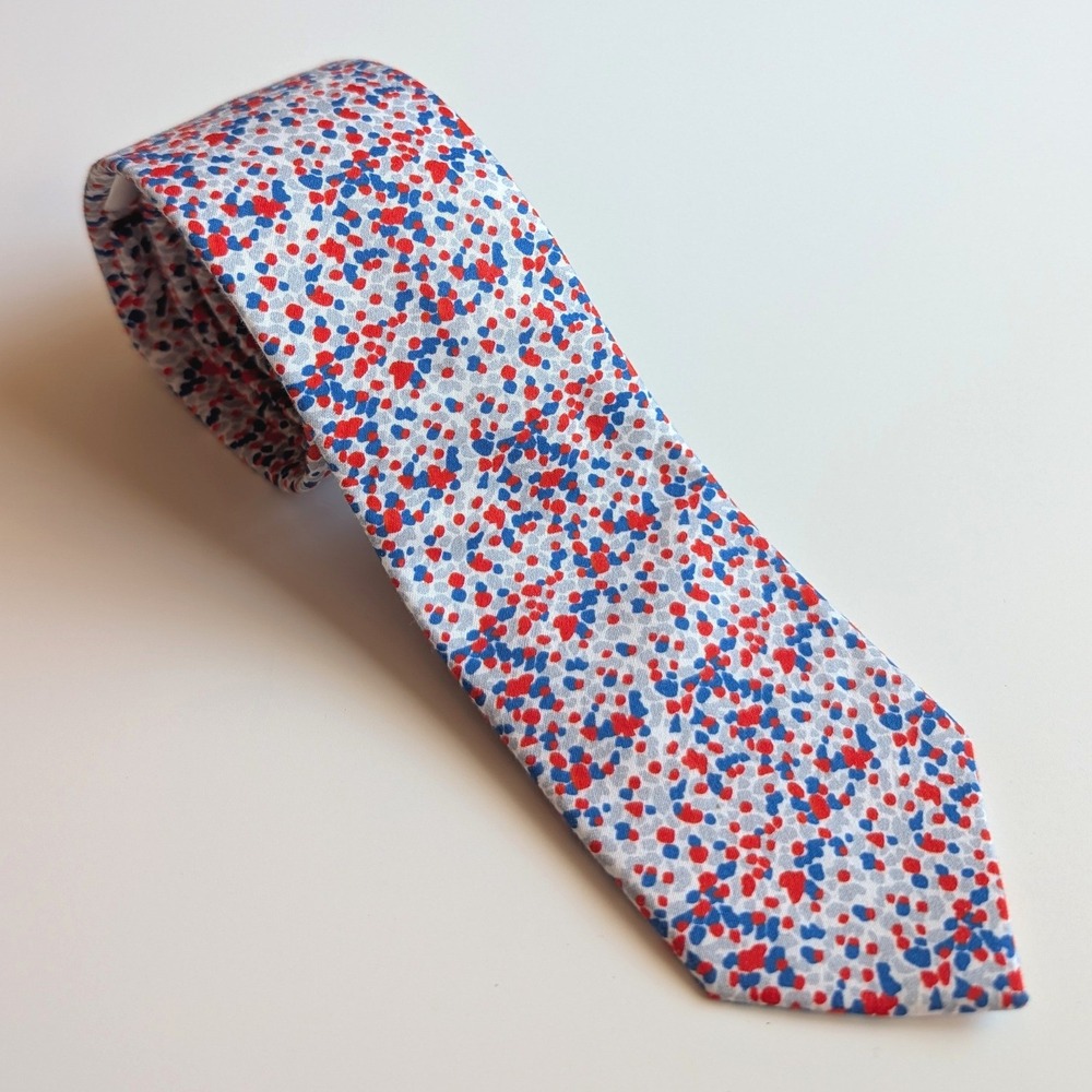Haggar Mens Necktie Red Blue Grey Confettiβ Speckle Print 100% Cotton Slim Tie
